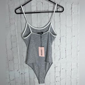 NWT Missguided Womens Grey Rib Contrast Piping Cami Bodysuit